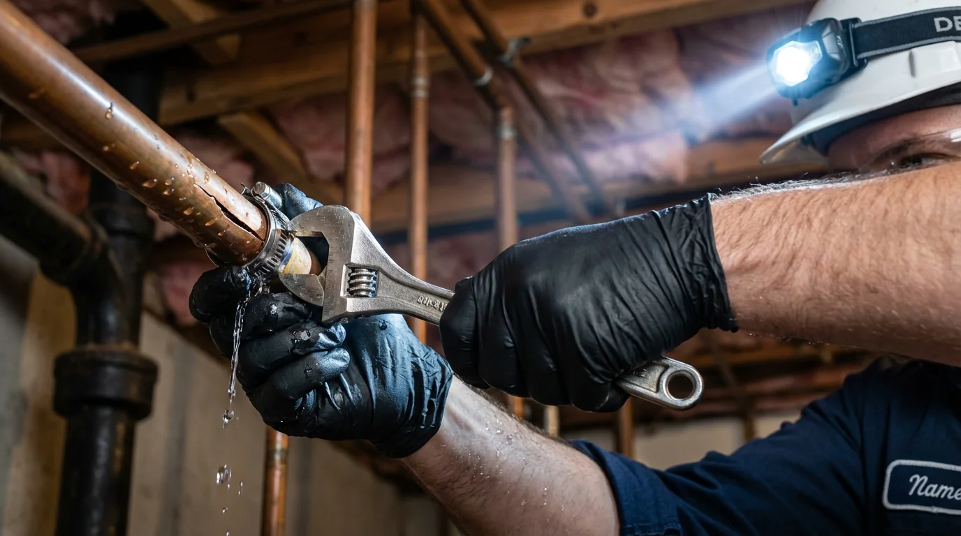 Emergency pipe clamp repair being performed by a Johns Plumbing LLC plumber in Chilton