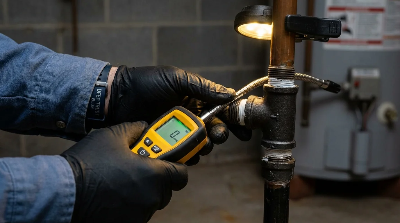 Gas leak detection with electronic sniffer by Johns Plumbing LLC in Chilton