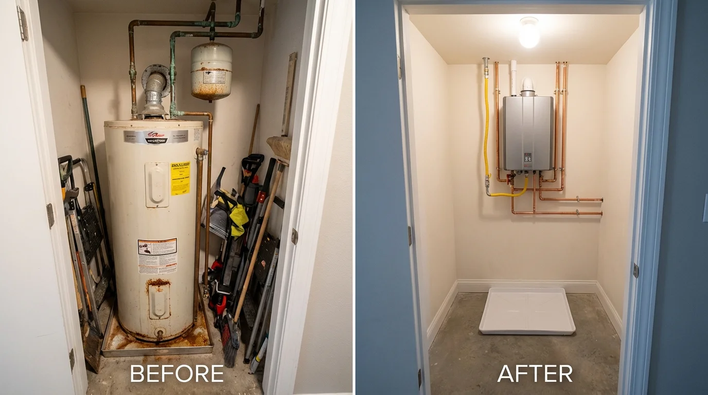 Tank water heater versus wall-mounted tankless unit comparison for Chilton, WI homeowners