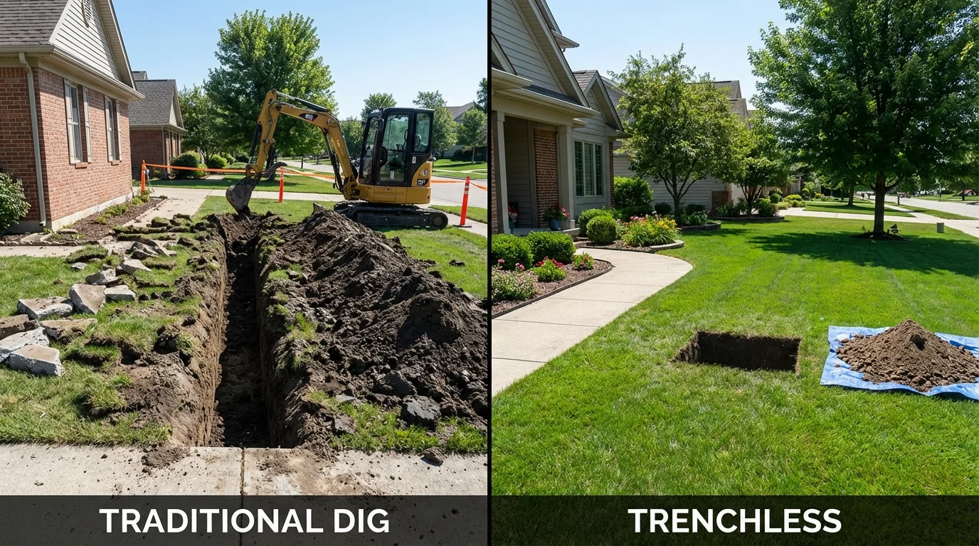Trenchless sewer repair with minimal yard damage versus traditional excavation in Chilton, WI